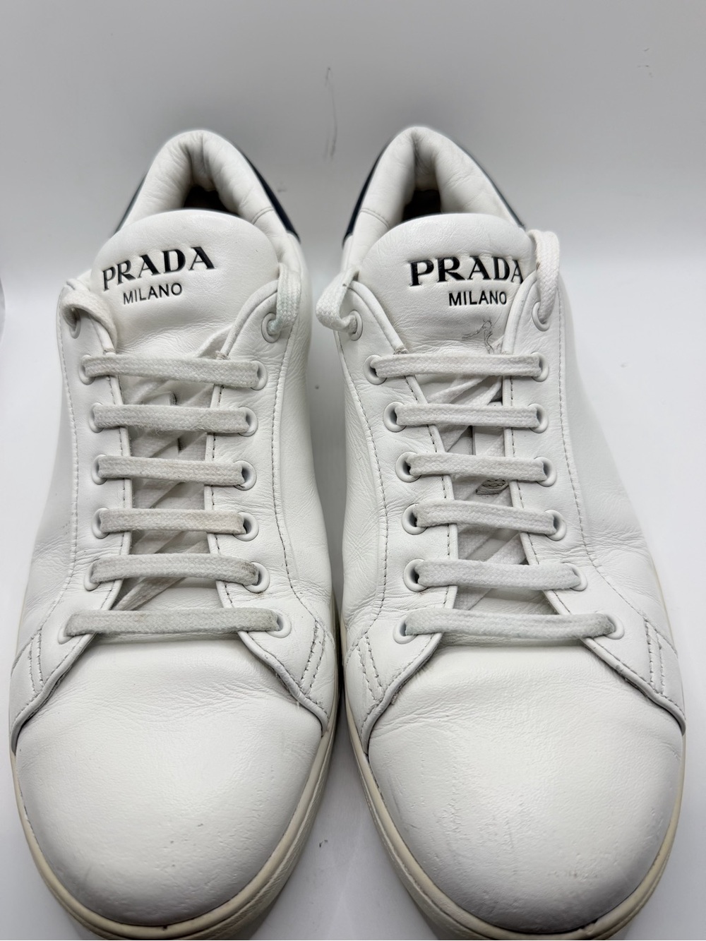 Prada White Leather Low-Top Sneakers